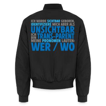 Unsichtbar Transparent Wer Wo | Farben änderbar - Unisex Bomberjacke - Schwarz - Hinten - AI Model Male 185 light (185cm)
