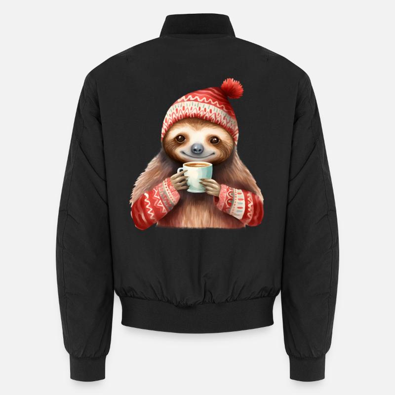 Winter Sloth with Coffee Mug Unisex Bomber Jacket