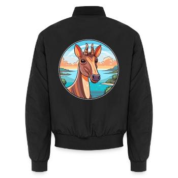 Okapi Watercolor Cartoon Kawaii Clipart Animal - Unisex Bomber Jacket - black - Back - AI Model Male 185 light (185cm)