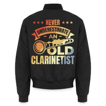 Ne sous-estimez jamais les vieux clarinettistes - Bomber unisexe - noir - Dos - AI Model Male 185 light (185cm)