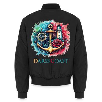 DarssCoast - Wellen Möwe Anker Grafik - Unisex Bomberjacke - Schwarz - Hinten - AI Model Male 185 light (185cm)