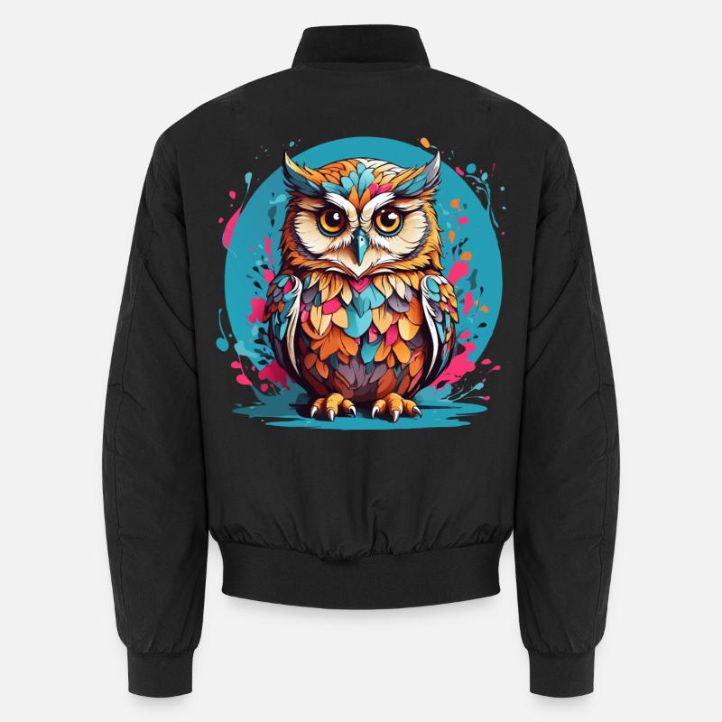 Liebenswerte Eule auf Farbklecksen Unisex Bomberjacke