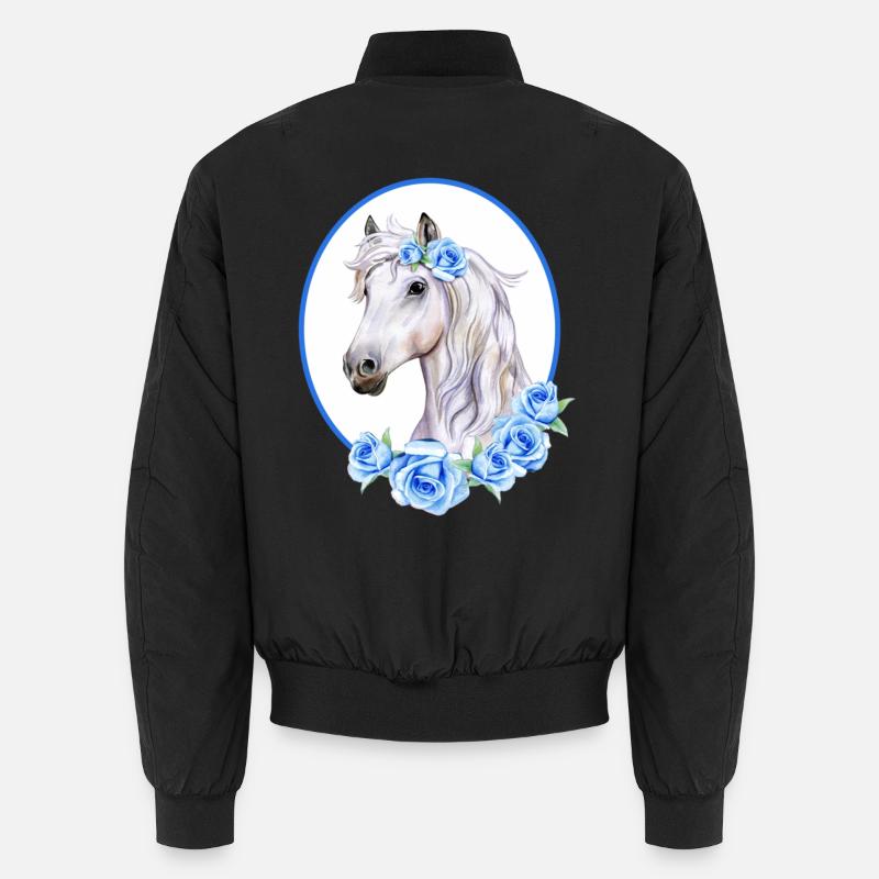 Romantisches weißes Pferd - Rosen hellblau Unisex Bomberjacke