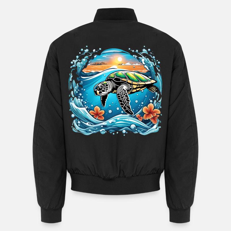 Sunset turtle by the sea - Unisex Bomber Jacket - black