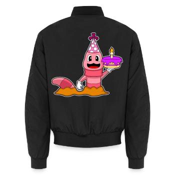 Wurm Geburtstag Kuchen - Unisex Bomberjacke - Schwarz - Hinten - AI Model Male 185 light (185cm)