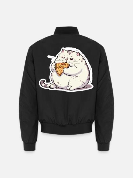 Dicke runde Katze hat nur an Pizza interesse - Unisex Bomberjacke - Schwarz
