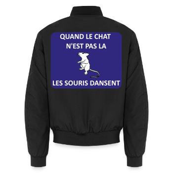 Quand le chat n'est pas là les souris dansent - Bomber unisexe - noir - Dos - AI Model Male 185 light (185cm)