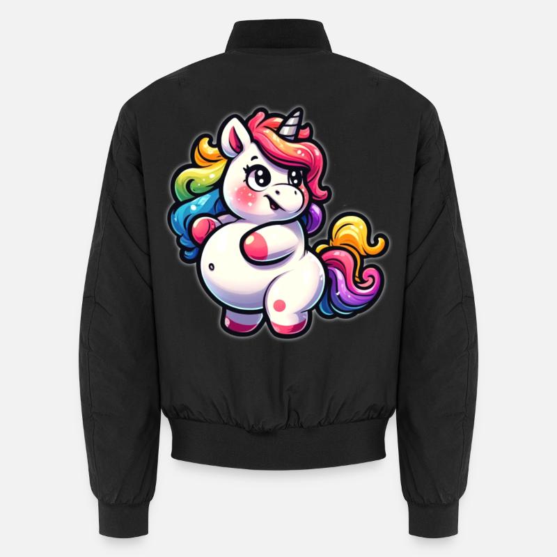 Kunterbuntes Einhorn-Kuscheldesign - Unisex Bomberjacke - Schwarz