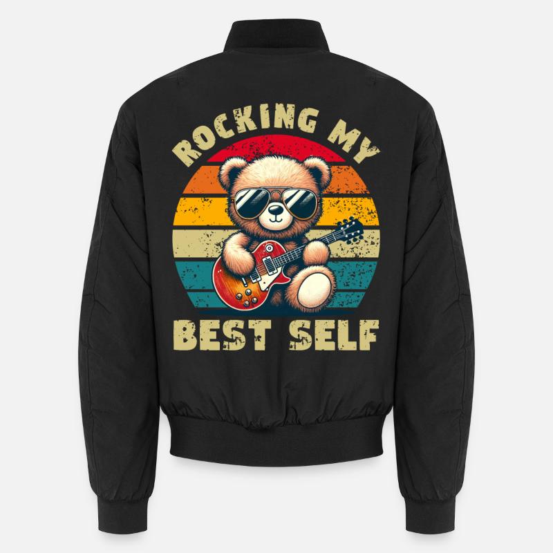 Teddybär mit Sonnenbrille und E-Gitarre Distressed Unisex Bomberjacke