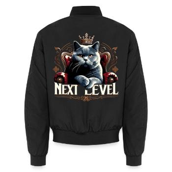BKH British Shorthair Blue Cat King Chair - Unisex Bomber Jacket - black - Back - AI Model Male 185 light (185cm)