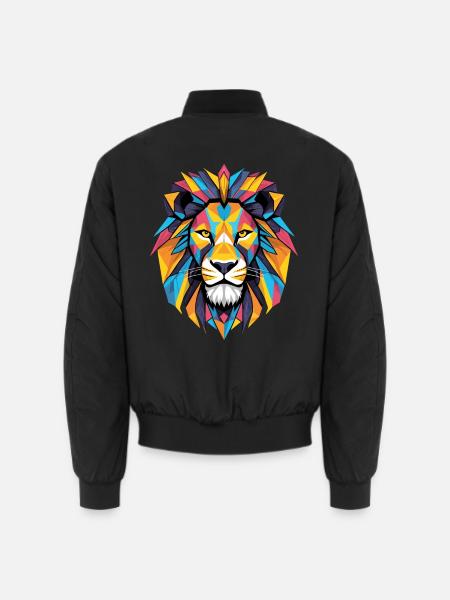 Löwe Löwenkopf geometrisch Geometrie bunt Geschenk - Unisex Bomberjacke - Schwarz
