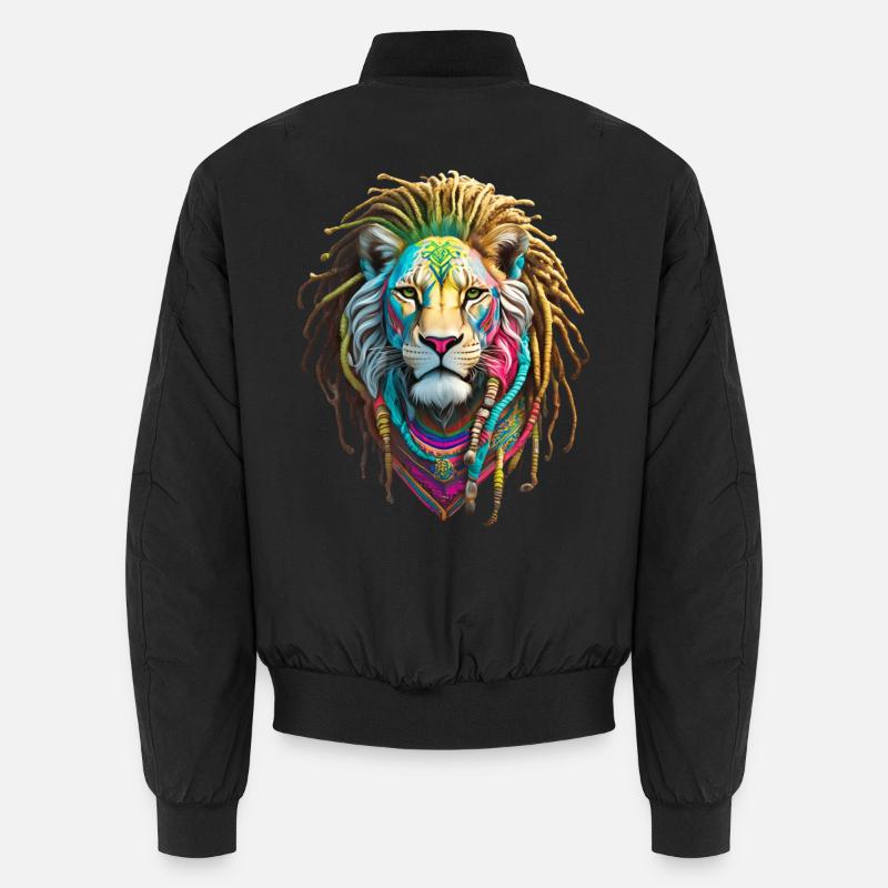 Bunte Afro Löwen und kunstvolle Dreadlocks - Unisex Bomberjacke - Schwarz