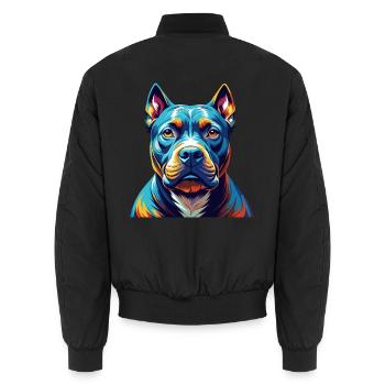 Pitbull Dog Breed Colorful Cartoon Kawaii - Unisex Bomber Jacket - black - Back - AI Model Male 185 light (185cm)