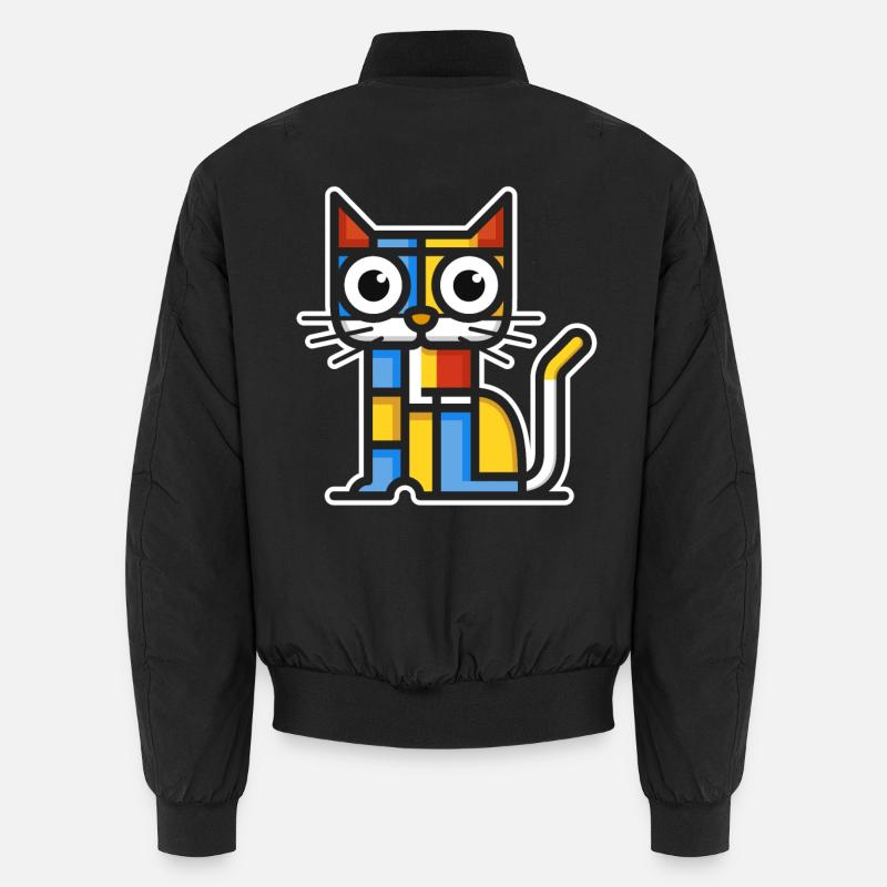 Bunte Illustration einer kubistischen Katze. Unisex Bomberjacke