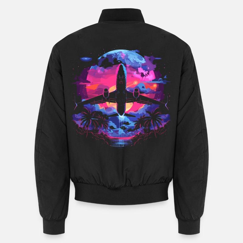 Retro Airplane Retrowave Unisex Bomber Jacket