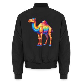 Camel Colorful Kawaii Cartoon Character Clipart - Unisex Bomber Jacket - black - Back - AI Model Male 185 light (185cm)