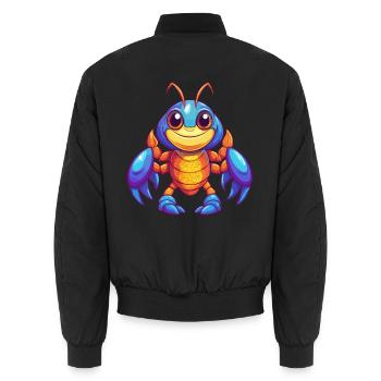 Craw coloré Kawaii Dessin animé Personnage Clipart - Bomber unisexe - noir - Dos - AI Model Male 185 light (185cm)