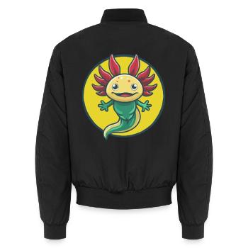 axolotl mignon kawaii dessin animé clipart animal de compagnie - Bomber unisexe - noir - Dos - AI Model Male 185 light (185cm)