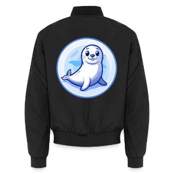 phoque bleu kawaii dessin animé personnage clipart animal de compagnie - Bomber unisexe - noir - Dos - AI Model Male 185 light (185cm)