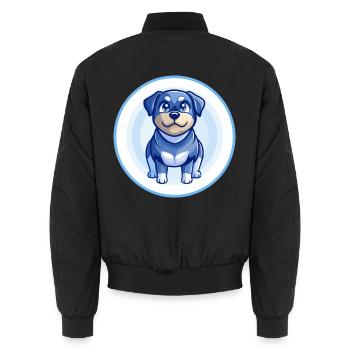Rottweiler Dog Blue Kawaii Cartoon Character Pet - Unisex Bomber Jacket - black - Back - AI Model Male 185 light (185cm)