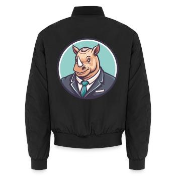 Rhino Kawaii Cartoon Character Animal Pet Face - Unisex Bomber Jacket - black - Back - AI Model Male 185 light (185cm)
