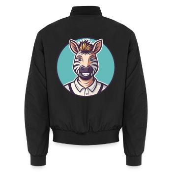 Zebra Kawaii Cartoon Character Animal Pet Face - Unisex Bomber Jacket - black - Back - AI Model Male 185 light (185cm)