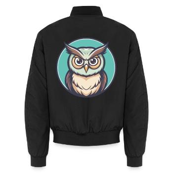 hibou kawaii dessin animé personnage animal visage d’animal - Bomber unisexe - noir - Dos - AI Model Male 185 light (185cm)