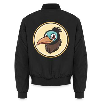 Crow Kawaii Cartoon Character Animal Pet Face - Unisex Bomber Jacket - black - Back - AI Model Male 185 light (185cm)