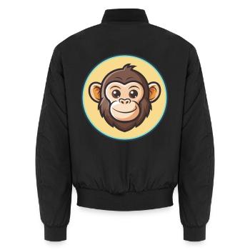 Chimpanzee Kawaii Cartoon Character Animal Face - Unisex Bomber Jacket - black - Back - AI Model Male 185 light (185cm)