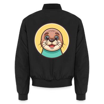 Siegel Kawaii Cartoon Figur Tier Haustier Gesicht - Unisex Bomberjacke - Schwarz - Hinten - AI Model Male 185 light (185cm)