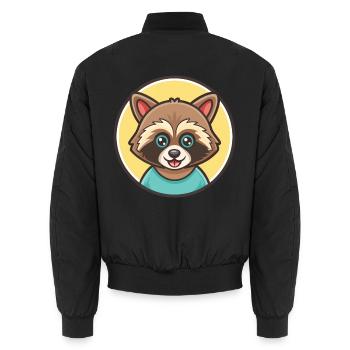 Raccoon Kawaii Cartoon Character Animal Pet Face - Unisex Bomber Jacket - black - Back - AI Model Male 185 light (185cm)