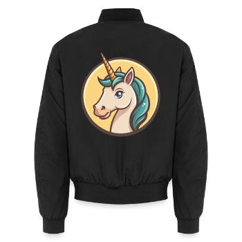 Licorne Kawaii Dessin animé Personnage Animal Animal Visage - Bomber unisexe - noir - Dos - AI Model Male 185 light (185cm)
