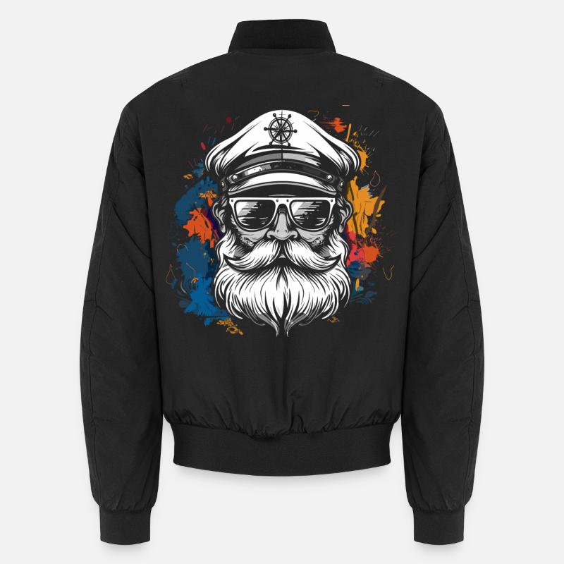 Sailing Captain Sketch - Unisex Bomber Jacket - black