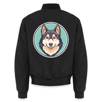 Greenland Dog Breed Cartoon Kawaii Clipart Animal - Unisex Bomber Jacket - black - Back - AI Model Male 185 light (185cm)