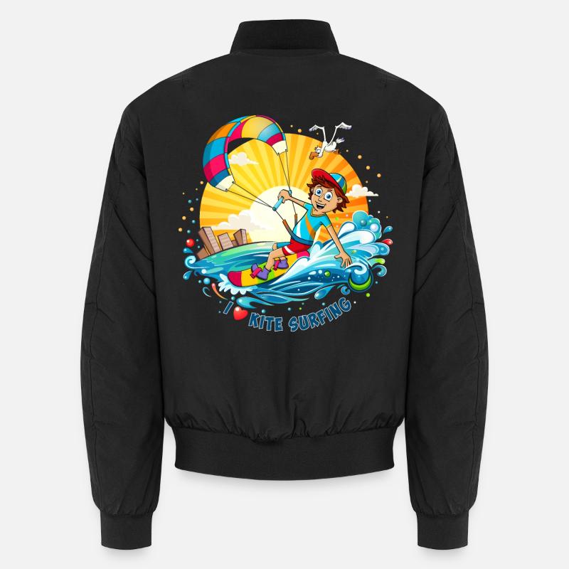 Bunte Illustration eines Kitesurfers Unisex Bomberjacke