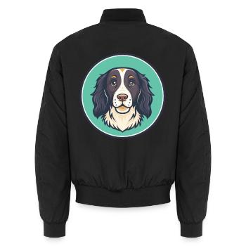 Munsterländer Hunderasse Cartoon Kawaii Clipart Haustier - Unisex Bomberjacke - Schwarz - Hinten - AI Model Male 185 light (185cm)