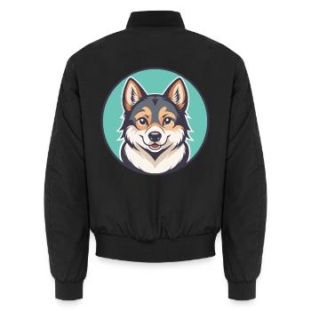 Volpino Italiano Dog Breed Cartoon Kawaii Clipart - Unisex Bomber Jacket - black - Back - AI Model Male 185 light (185cm)