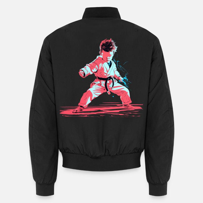 Karate Boy Synthwave - Unisex Bomber Jacket - black