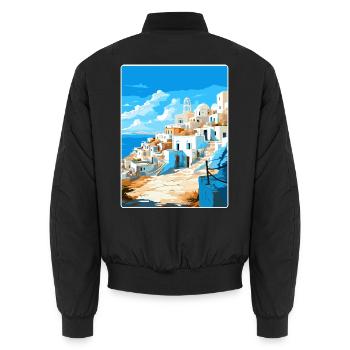 Karpathos Griechenland Reise Poster Souvenir Farbe WPA - Unisex Bomberjacke - Schwarz - Hinten - AI Model Male 185 light (185cm)