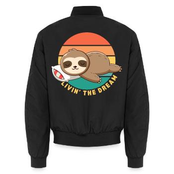 Funny Happy Lazy Sleeping Sloth Livin' the Dream - Unisex Bomber Jacket - black - Back - AI Model Male 185 light (185cm)
