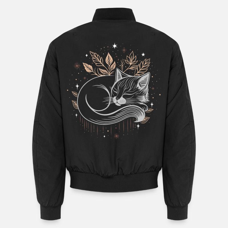 Sleeping Cat in the Foliage - Mystical Autumn Night Unisex Bomber Jacket