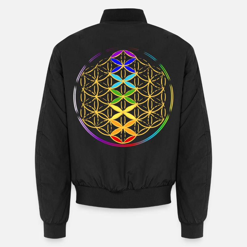 Lebensblume mit den Chakren Unisex Bomberjacke