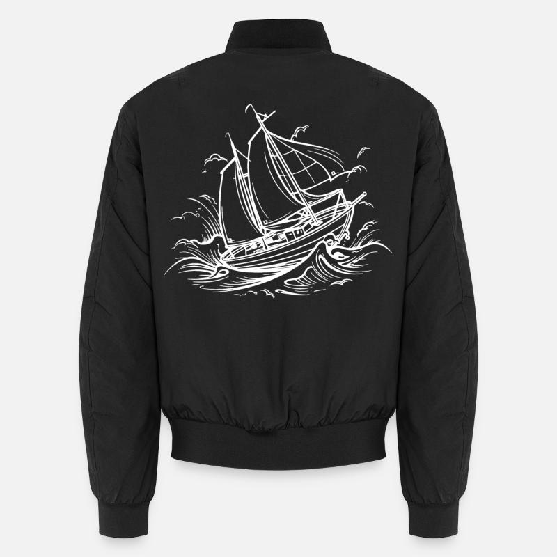 Sailing Ship Drawing - Unisex Bomber Jacket - black