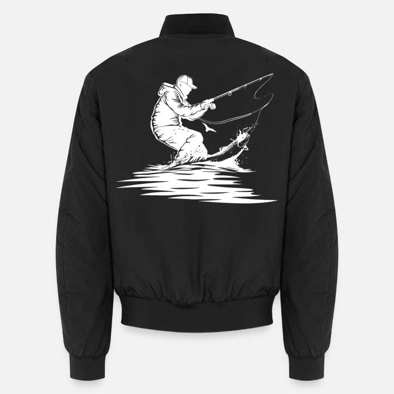Fishing Drawing - Unisex Bomber Jacket - black