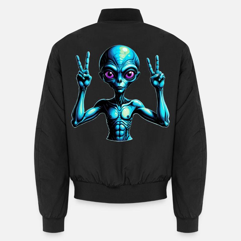 Futuristic Alien Peace Sign Illustration - Unisex Bomber Jacket - black