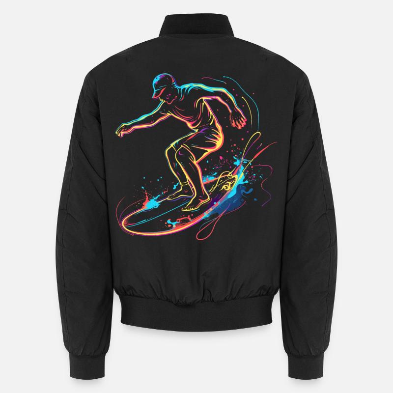 Surfing Boy Retrowave - Unisex Bomber Jacket - black