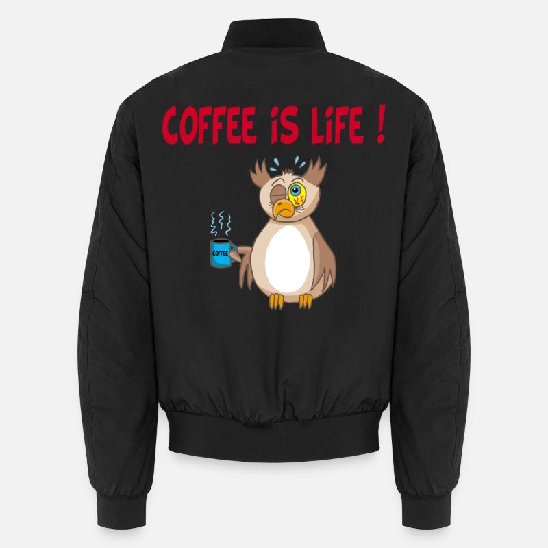 Eule und Kaffee (Englisch) Unisex Bomberjacke