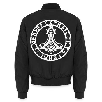 Marteau viking blanc - Bomber unisexe - noir - Dos - AI Model Male 185 light (185cm)