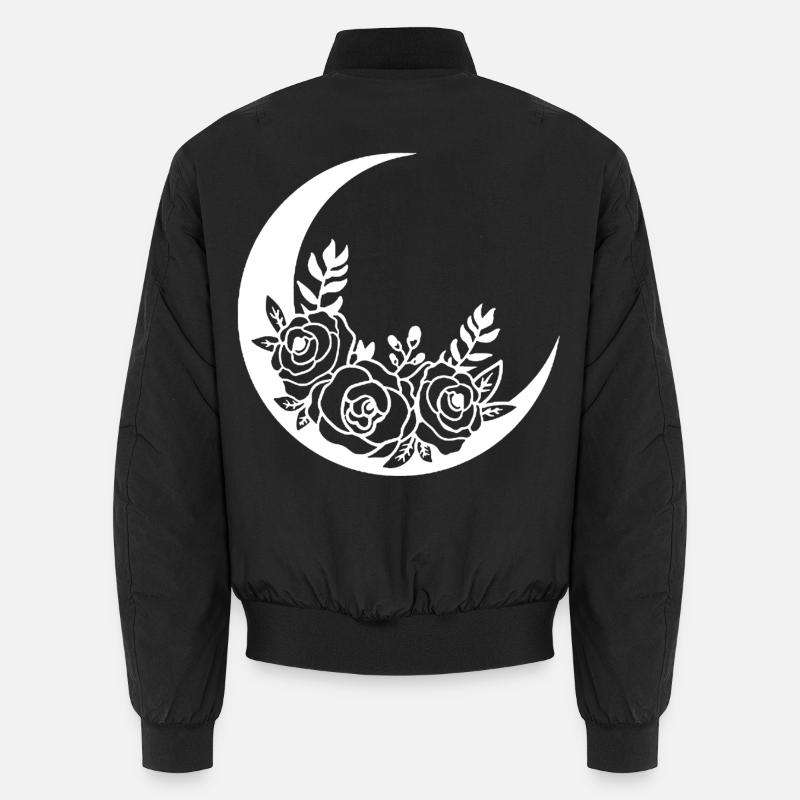White Flowering Moon - Unisex Bomber Jacket - black