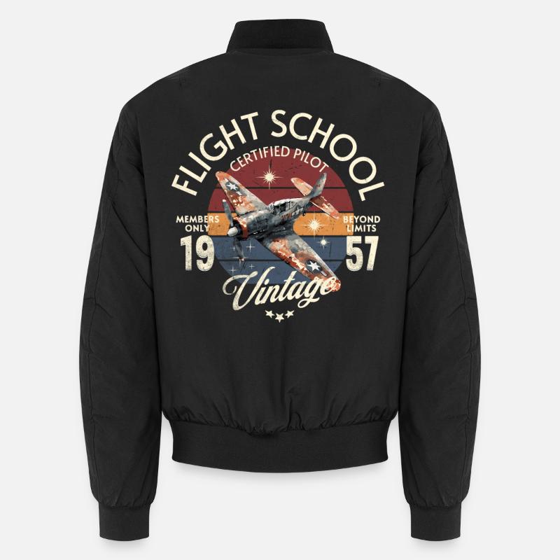 Flight school Vintage Certified Pilot Airplane 1957 Unisex Bomber Jacket